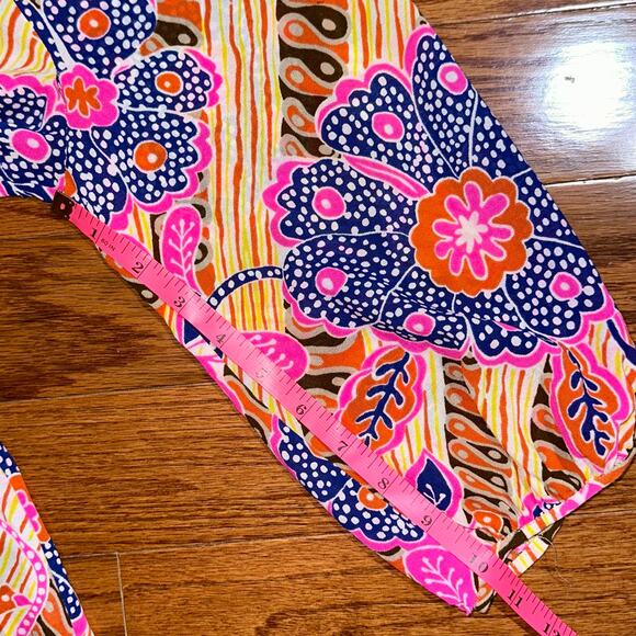 Trina Turk Silk Blend Colorful Abstract Floral 3/4 Sleeve Blouse Size Large - Picture 11 of 11